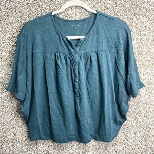 Garnet Hill Crop Top Women’s Small Blue 100% Organic Linen Oversized Baggy Crop